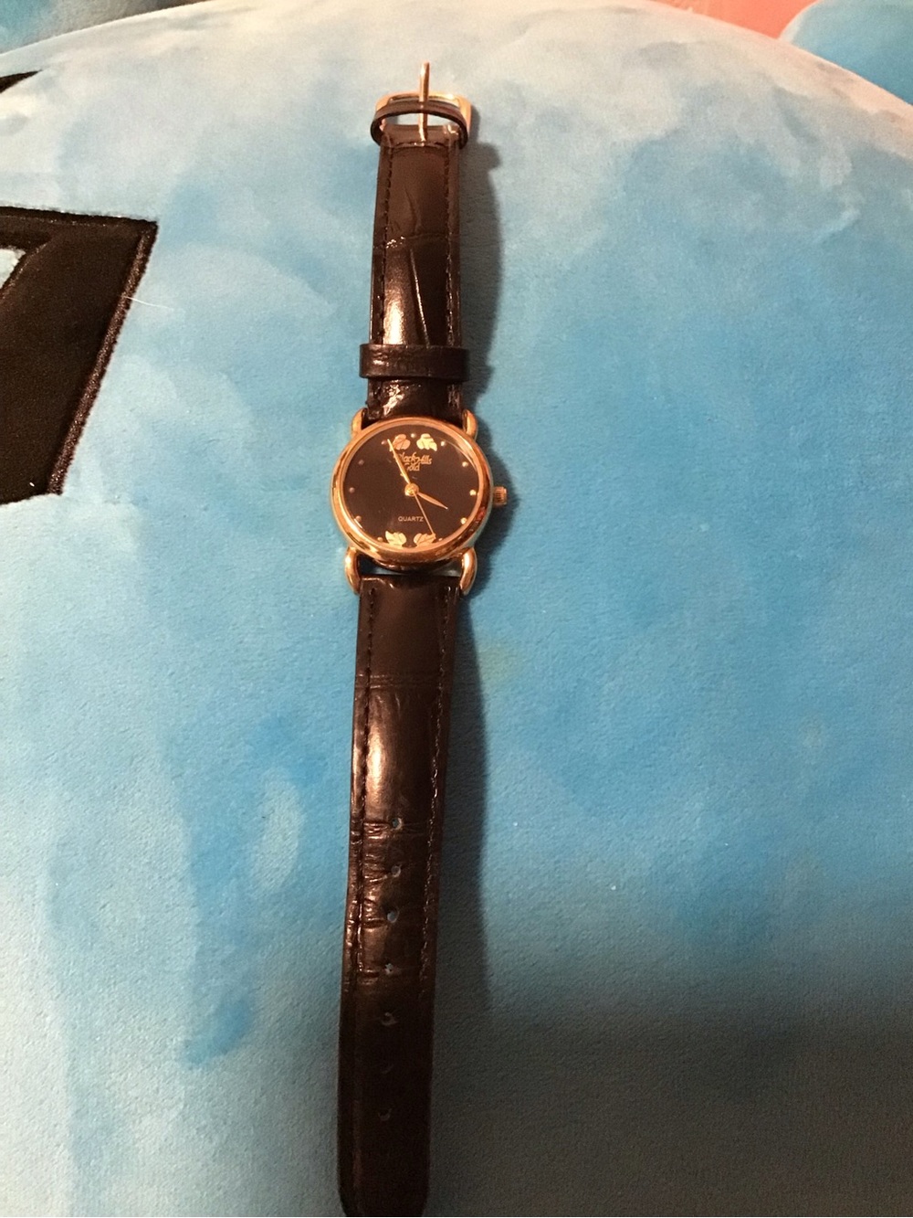Classic Black Leather Women's Watch with Gold Case